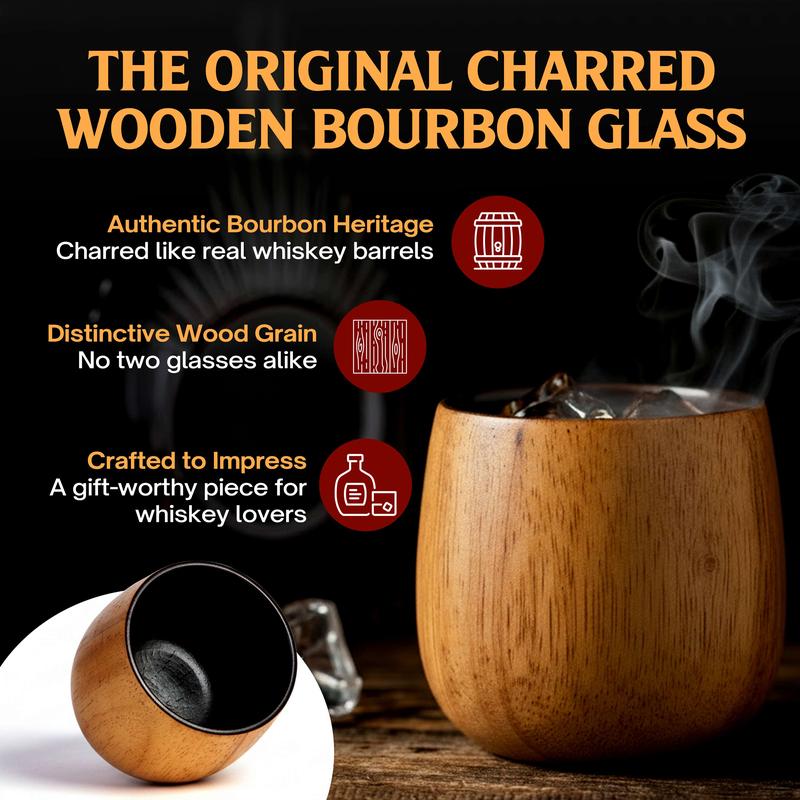 Wooden Whiskey & Bourbon Drinking Glass Tumbler Cup